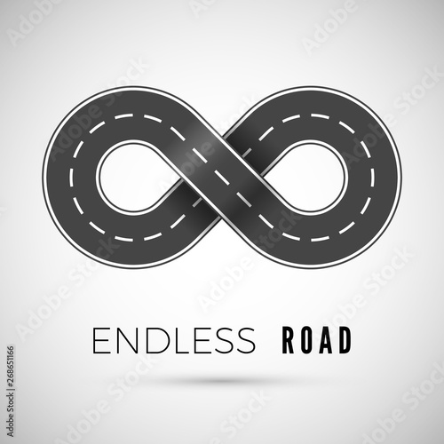 Endless realistic road in shape of infinity sign. Graphic transportation concept. Vector illustration