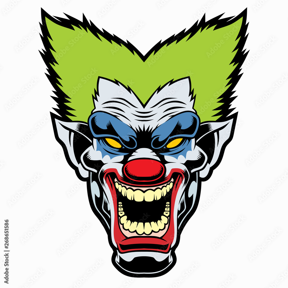 Evil cartoon clown illustration. 