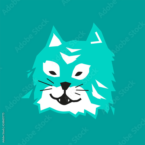 Cat head on green background