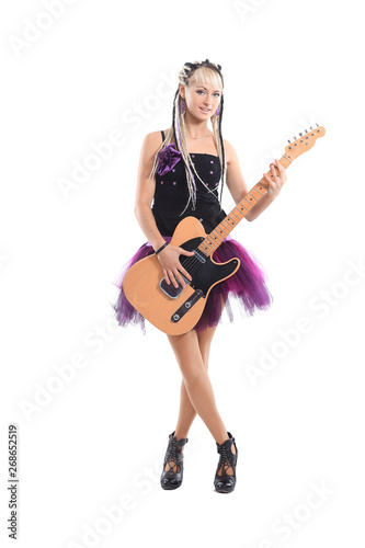 beautiful stylish female singer with a guitar