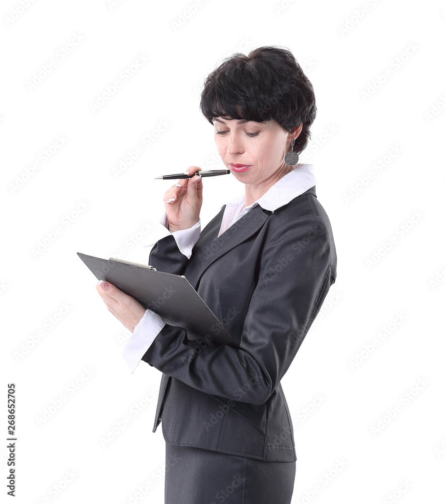 young business woman studying a business document young business woman studying a business document