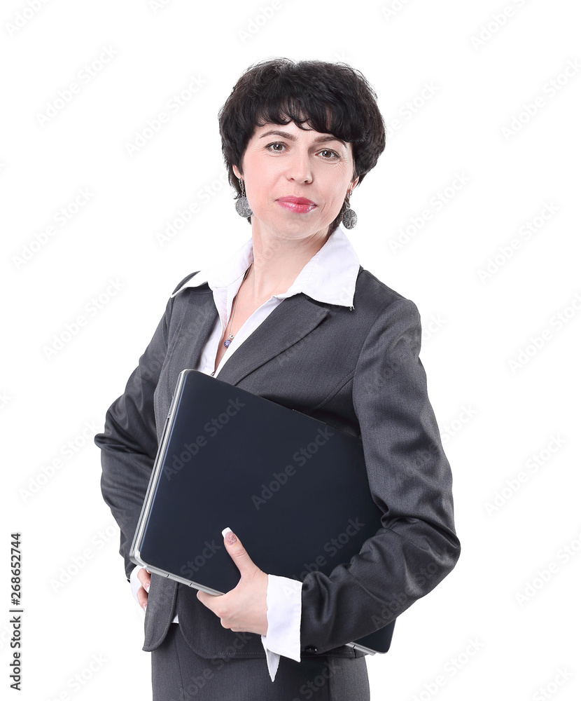 modern business woman with laptop. isolated on white modern business woman with laptop. isolated on white