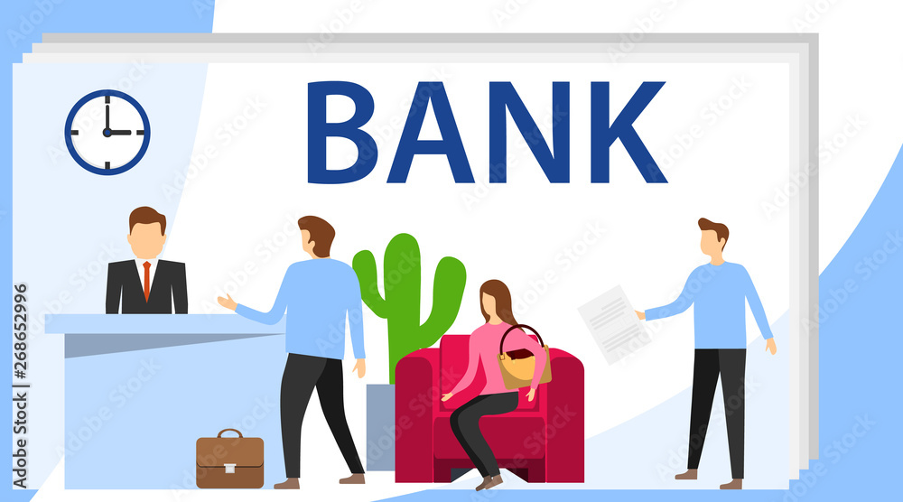 Online Bank Business Character Typography Banner. Online banking modern flat design concept. Landing page template. Modern flat vector illustration concepts for web page, website and mobile