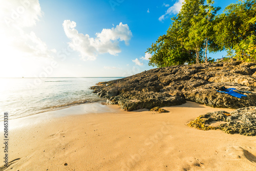 Fototapeta Naklejka Na Ścianę i Meble -  Sun shining over Le Souffleur beach in Guadeloupe