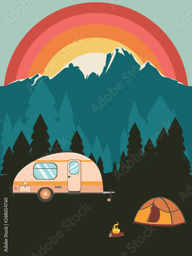 Camping poster sunset landscape