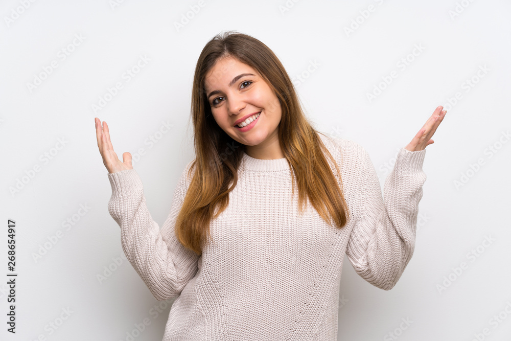 Young girl with white sweater proud and self-satisfied Young girl with white sweater proud and self-satisfied