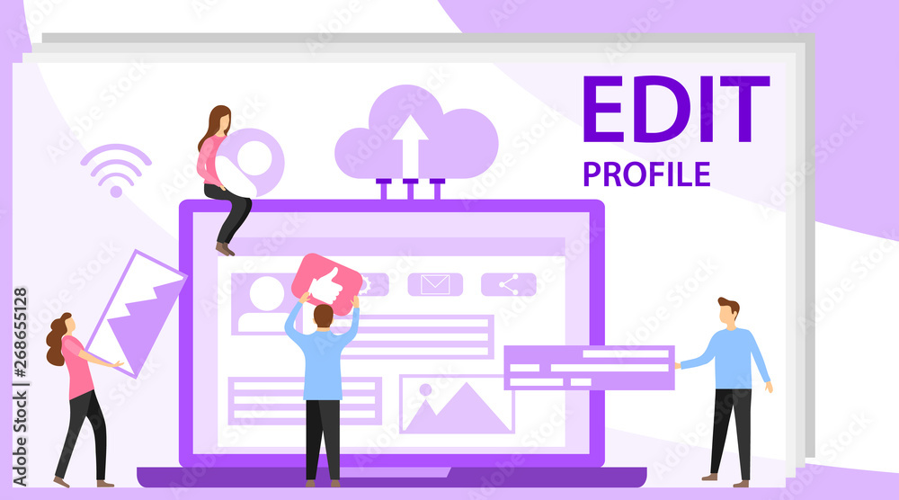 Editing a profile in social media. Workspace for workers, interface to build ideas, create mobile profile or customer analysis. Landing page Editing a profile in social media. Workspace for workers, interface to build ideas, create mobile profile or customer analysis. Landing page