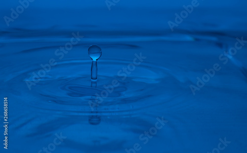 Water drop close up in blue
