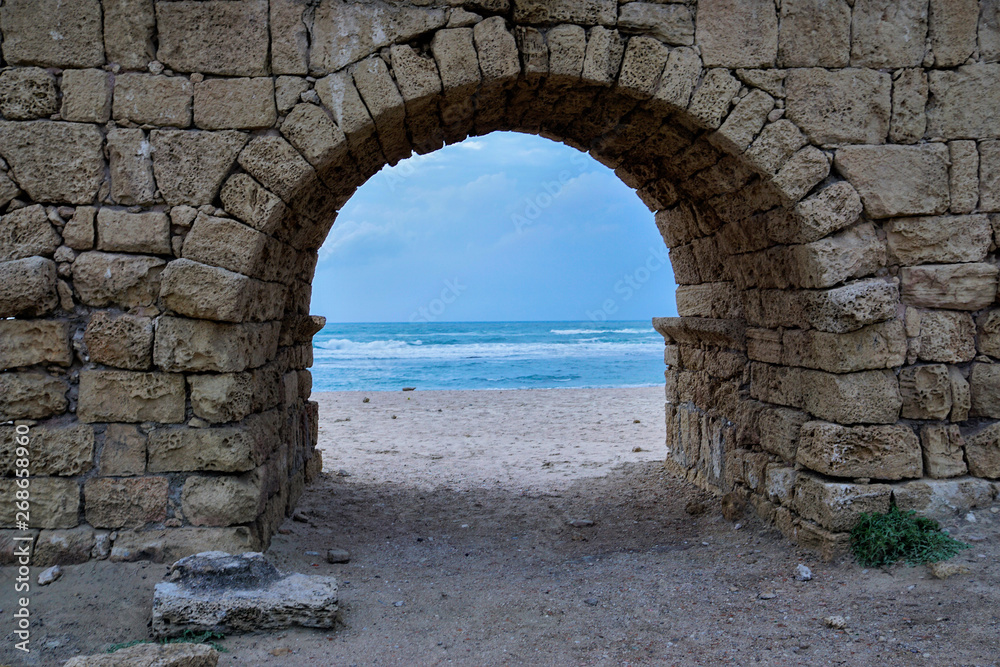 Arch. A fragment of The Roman aqueduct in Caesarea Marittima Israel.