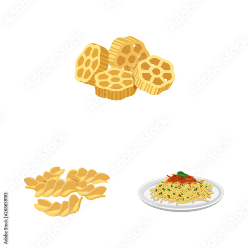 Isolated object of pasta and carbohydrate logo. Collection of pasta and macaroni vector icon for stock.