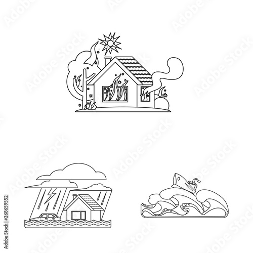 Isolated object of natural and disaster sign. Collection of natural and risk stock symbol for web.