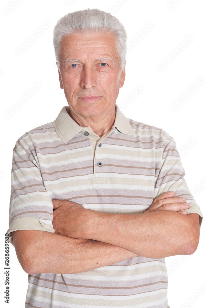 Portrait of senior man with crossed arms on white background Portrait of senior man with crossed arms on white background