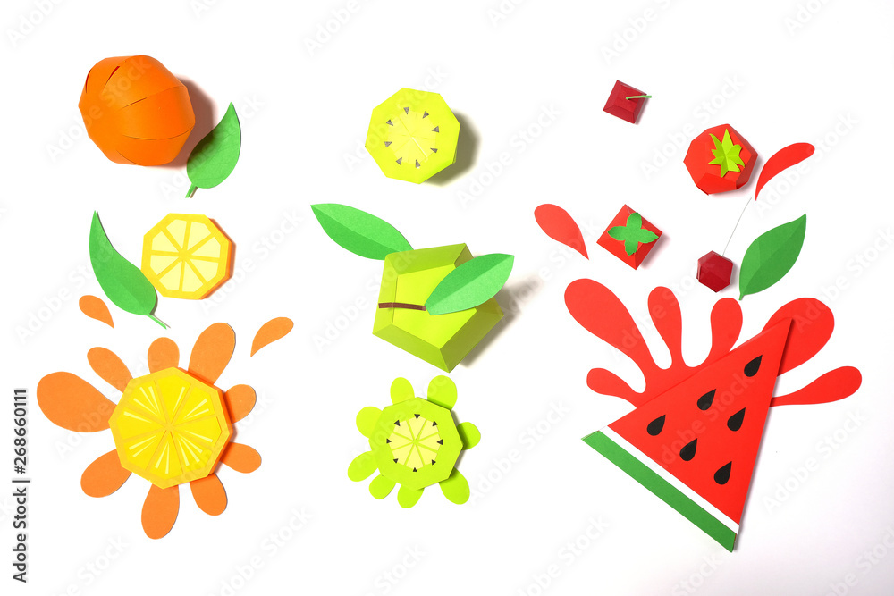 exotic fruit made of paper on white background.