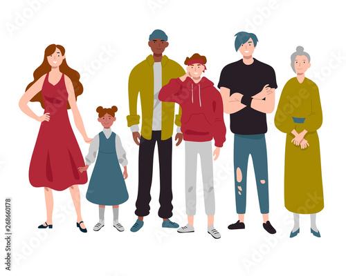 Group of people of different ages childhood, youth, middle and old