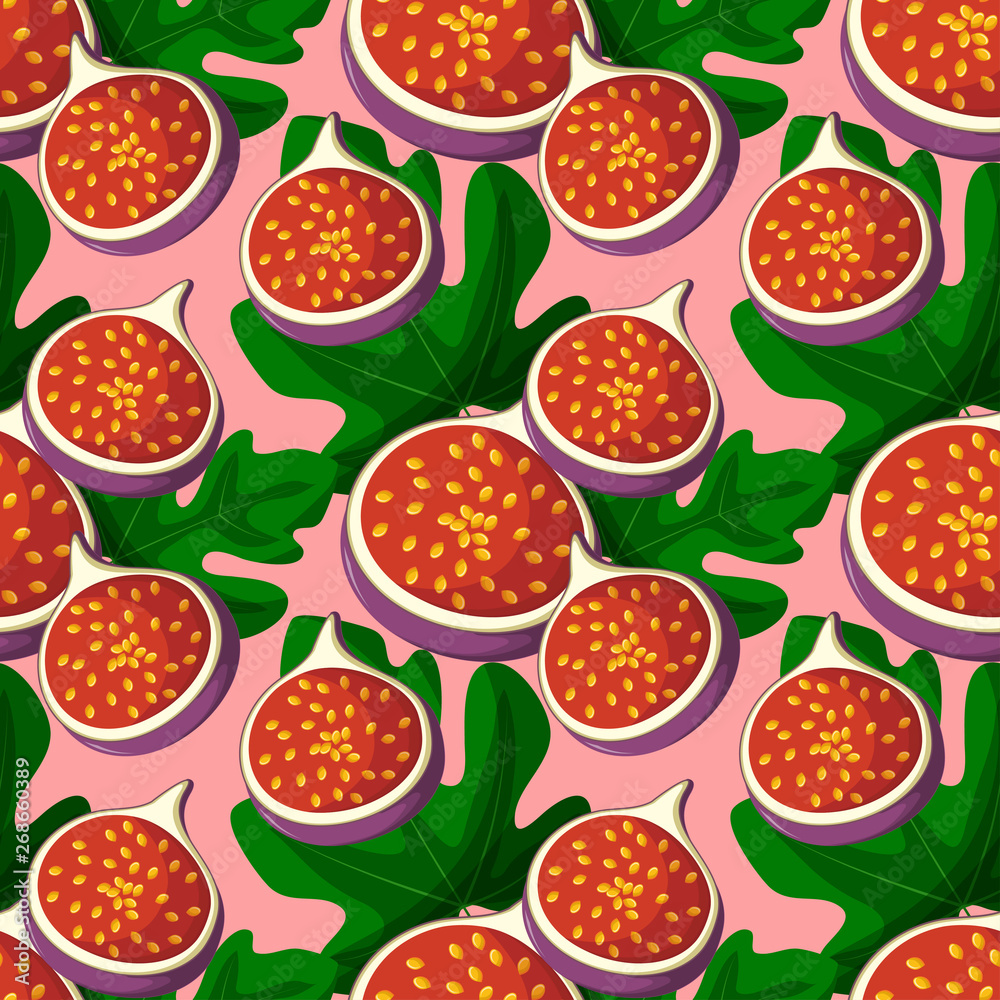 Date fruits figs with green leaves seamleass pattern