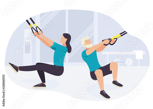 People working out on trx fitness training exercising