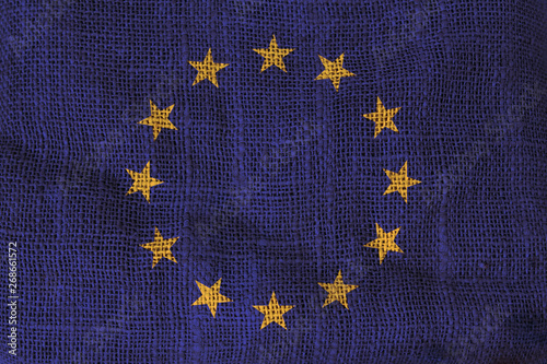 European Union flag, painted on a rough burlap canvas photo