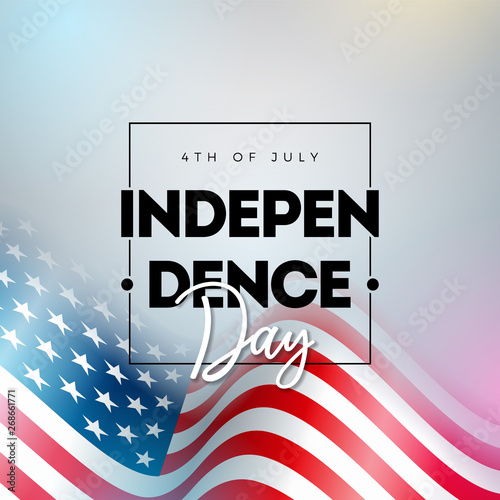 4th of July Independence Day of the USA Vector Illustration wth American Flag And Typography Letter on shiny Background. Fourth of July National Celebration Design with for Banner, Greeting Card