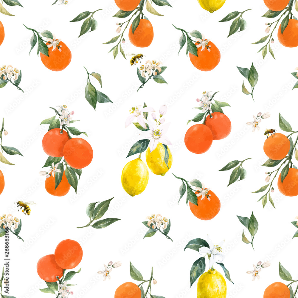 Obraz premium Watercolor citrus vector pattern