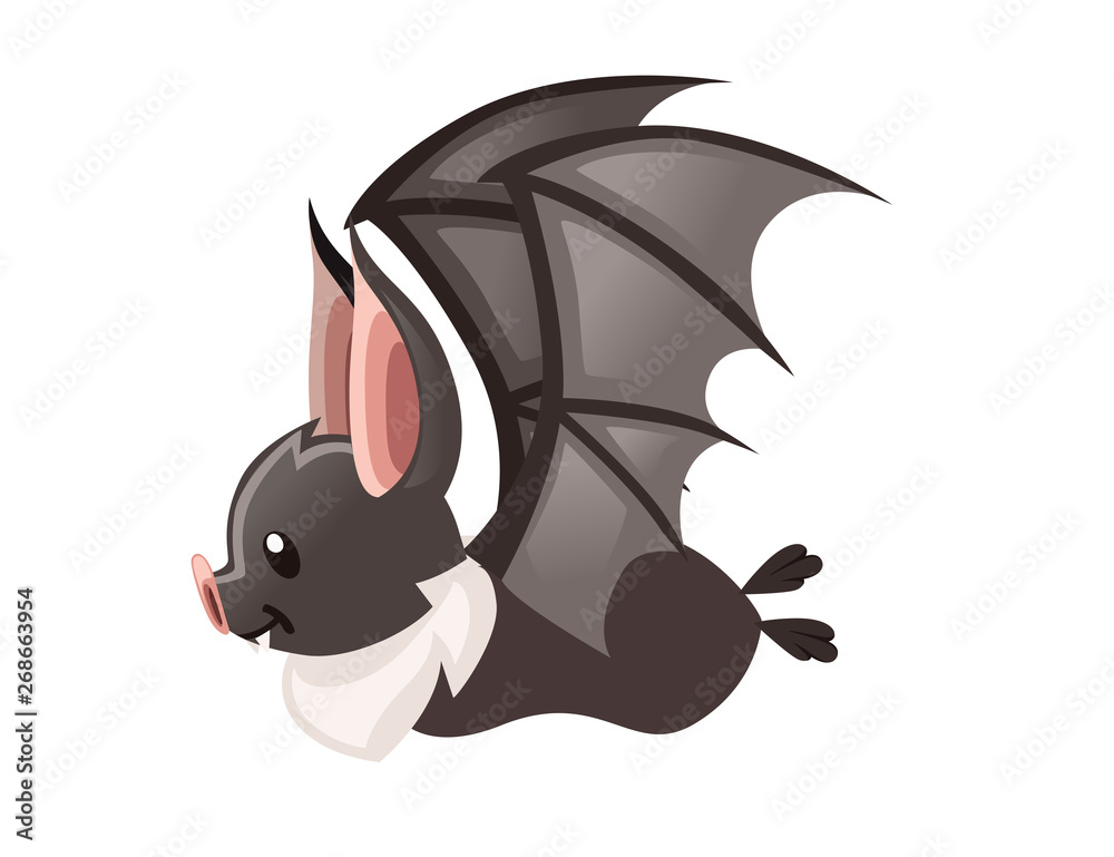 Cartoon bat. Cute vampire bat, flying mammal. Flat vector illustration