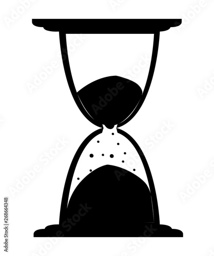 Black silhouette. Hourglasses colored icon. Flat vector illustration isolated on white background. Antique time measurement. Transparent glass