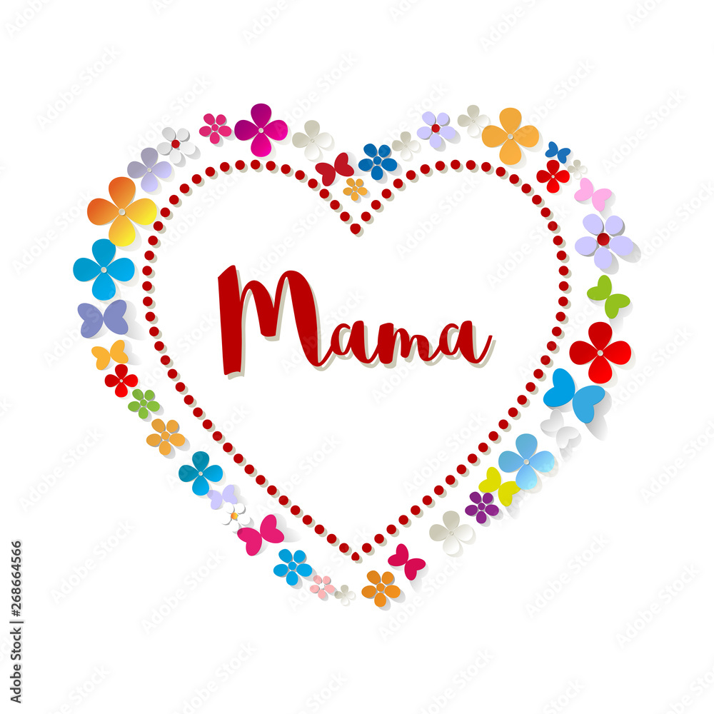 Happy Mother's Day Postcard vector Heart Flowers