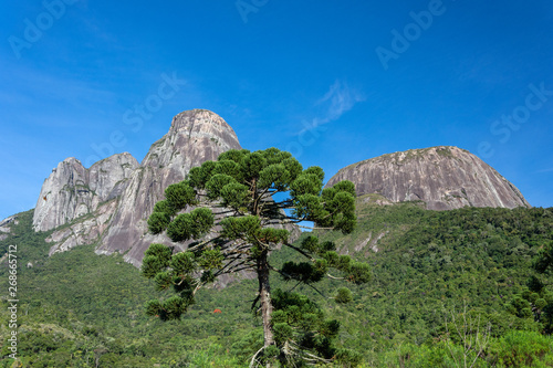 Amazing view of the Three Peaks State Park at Nova Friburgo city, state of Rio de Janeiro, where you can explore the Dragon's Head Peak, Matchbox Peak, and other spots at the park.