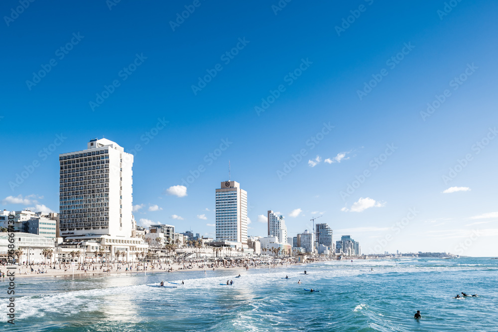 Skyline of Tel Aviv at the beach, Tel Aviv, Israel