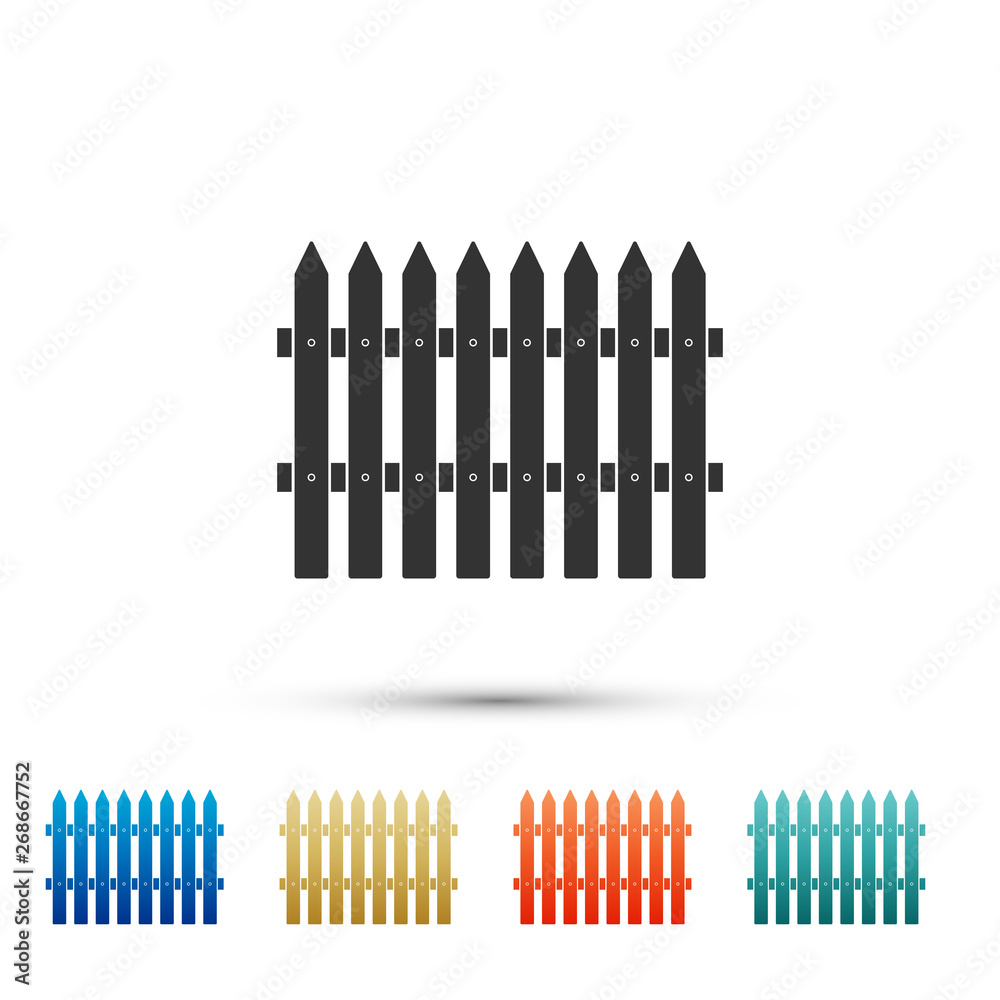 Fence wooden icon isolated on white background. Garden fence sign. Set icons in color icons. Vector Illustration Fence wooden icon isolated on white background. Garden fence sign. Set icons in color icons. Vector Illustration