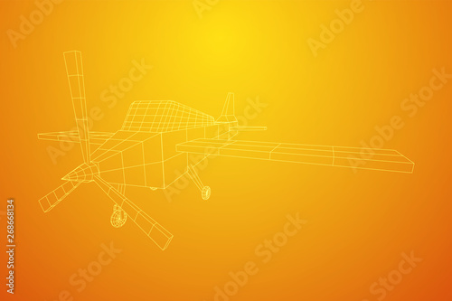 Plane Abstract polygonal wireframe airplane. Travel aircraft, tourism and vacation concept. Wireframe low poly mesh vector illustration