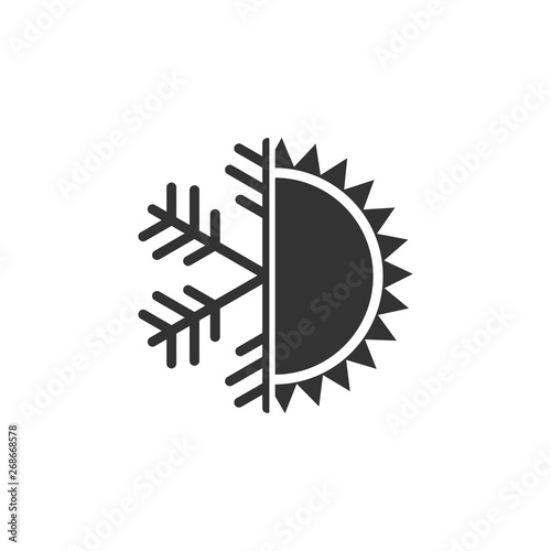 Hot and cold symbol. Sun and snowflake icon isolated. Winter and summer symbol. Flat design. Vector Illustration