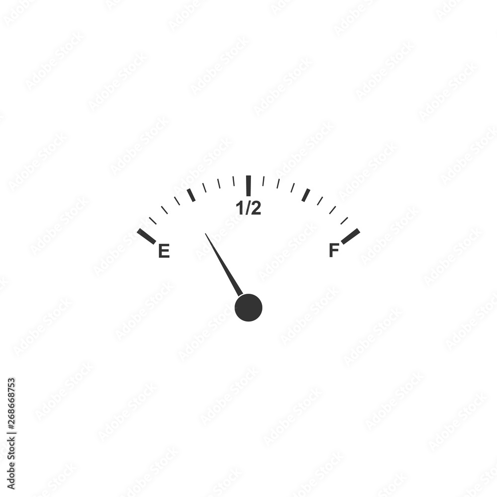 Motor gas gauge icon isolated. Empty fuel meter. Full tank indication. Flat design. Vector Illustration Motor gas gauge icon isolated. Empty fuel meter. Full tank indication. Flat design. Vector Illustration