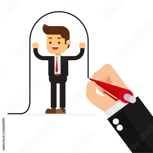 Businessman draws a line covering the client