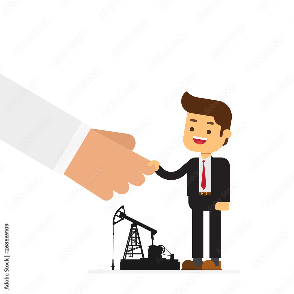 Businessman and Arab businessman handshake deal oil drilling business Businessman and Arab businessman handshake deal oil drilling business