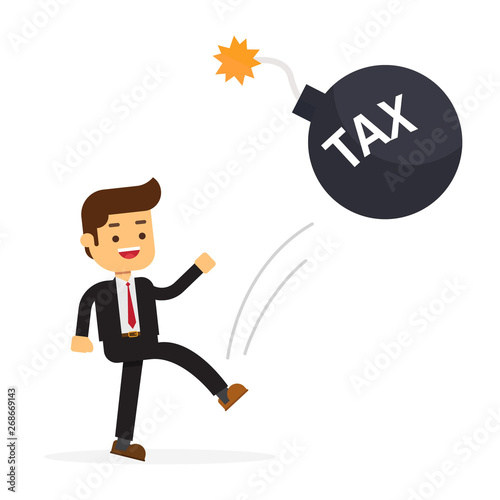 businessman kicking tax ball away like as soccer ball