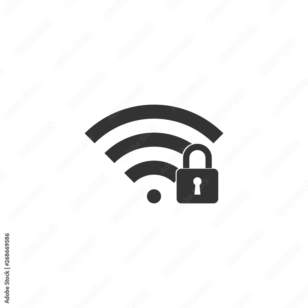 Wifi locked sign icon isolated. Password Wi-fi symbol. Wireless Network icon. Wifi zone. Flat design. Vector Illustration Wifi locked sign icon isolated. Password Wi-fi symbol. Wireless Network icon. Wifi zone. Flat design. Vector Illustration