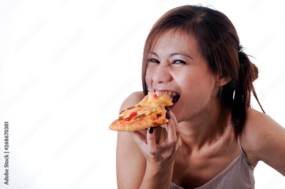 Happy woman eating tasty pizza. Happy woman eating tasty pizza.