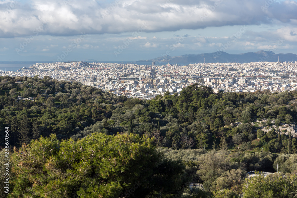 Panoramic view of city of Athens from Acropolis, Attica, Greece Panoramic view of city of Athens from Acropolis, Attica, Greece