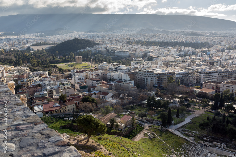 Obraz premium Panoramic view of city of Athens from Acropolis, Attica, Greece