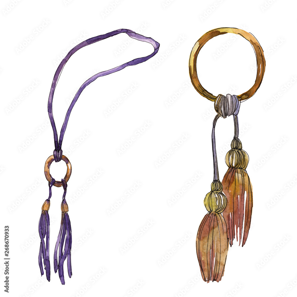 Rope and tassels sketch glamour illustration in a watercolor style