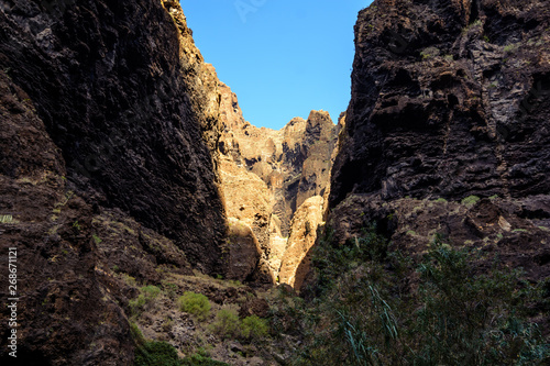Hiking in Gorge Masca. Volcanic island. Mountains of the island of Tenerife, Canary Island, Spain.