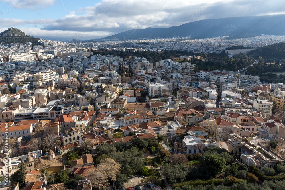 Panoramic view of city of Athens from Acropolis, Attica, Greece Panoramic view of city of Athens from Acropolis, Attica, Greece