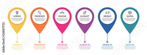 Business infographic template. Timeline concept with 6 steps for presentation, report, infographic and business data visualization. Round design elements with space for text