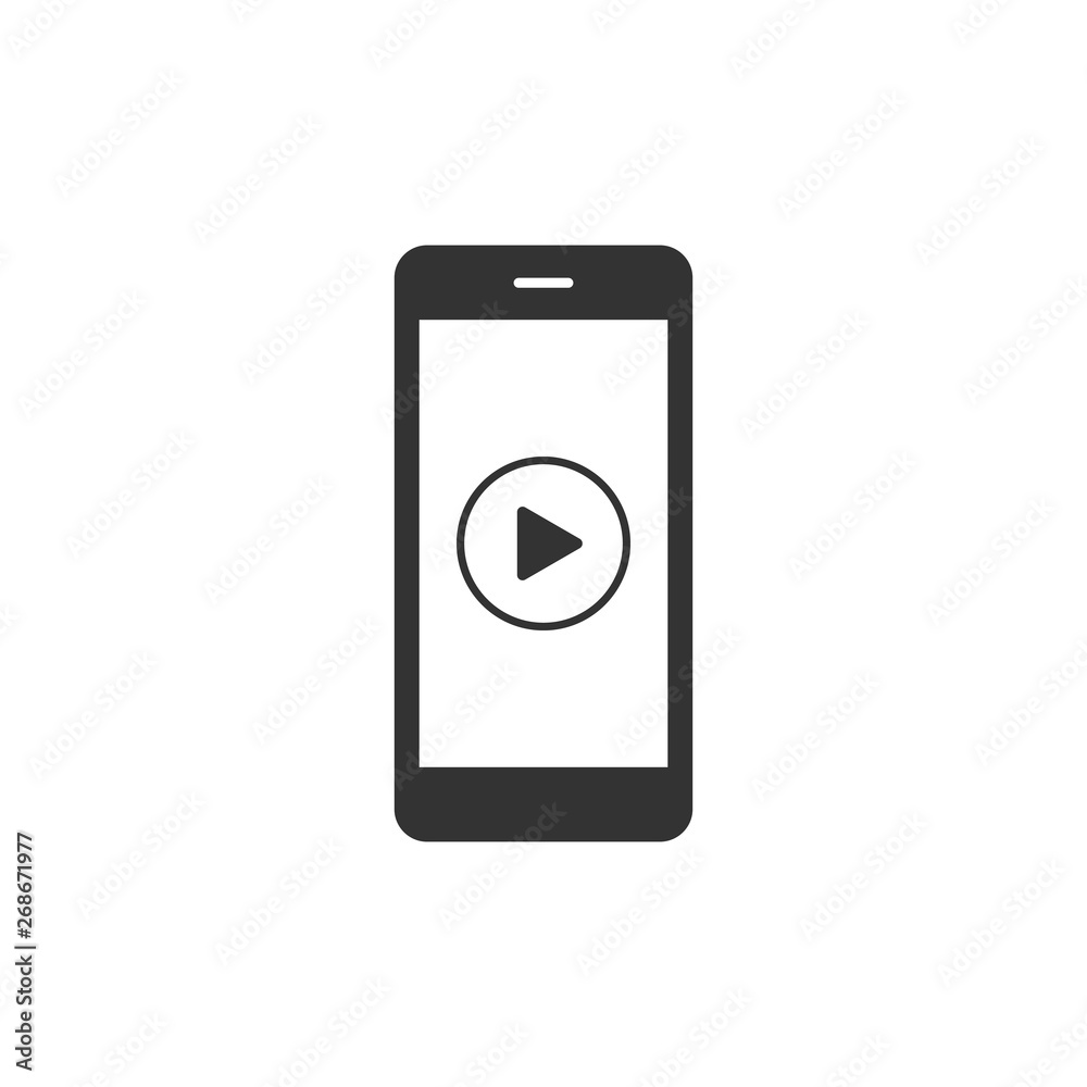 Smartphone with play button on the screen icon isolated. Flat design. Vector Illustration Smartphone with play button on the screen icon isolated. Flat design. Vector Illustration