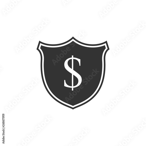 Shield and dollar icon isolated. Security shield protection. Money security concept. Flat design. Vector Illustration
