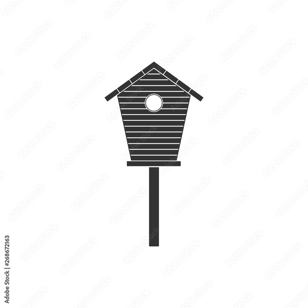 Bird house icon isolated. Nesting box birdhouse, homemade building for birds. Flat design. Vector Illustration