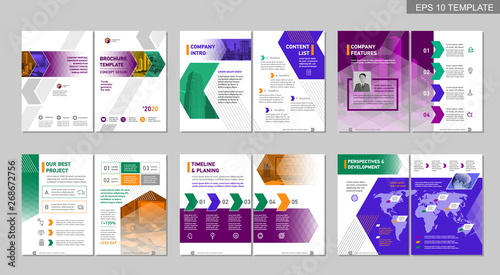 Brochure creative design. Multipurpose template, include cover, back and inside pages. Trendy minimalist flat geometric design. Vertical a4 format.