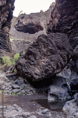 Hiking in Gorge Masca. Volcanic island. Mountains of the island of Tenerife, Canary Island, Spain.