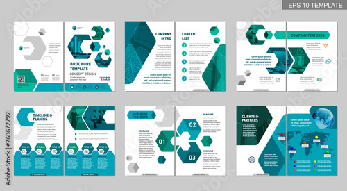 Brochure creative design. Multipurpose template, include cover, back and inside pages. Trendy minimalist flat geometric design. Vertical a4 format.