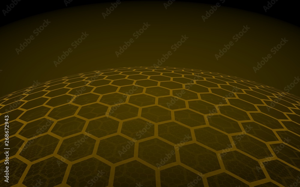 Multilayer sphere of honeycombs, red on a dark background, social network, computer network, technology, global network. 3D illustration Multilayer sphere of honeycombs, red on a dark background, social network, computer network, technology, global network. 3D illustration